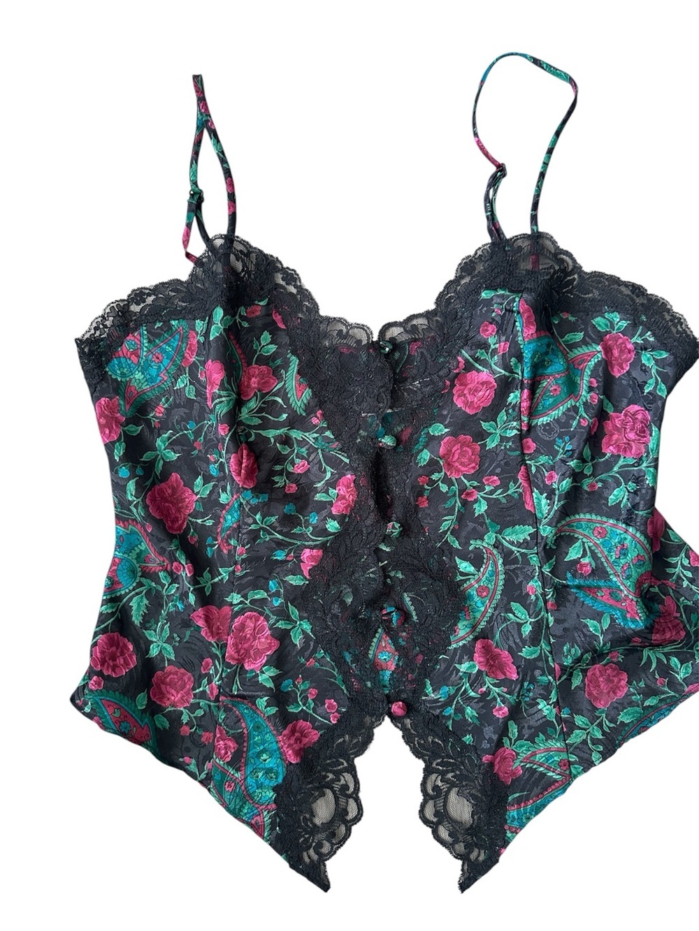 Vintage DELICATES Brocade & black Lace Camisole roses paisley vampy sexy dark